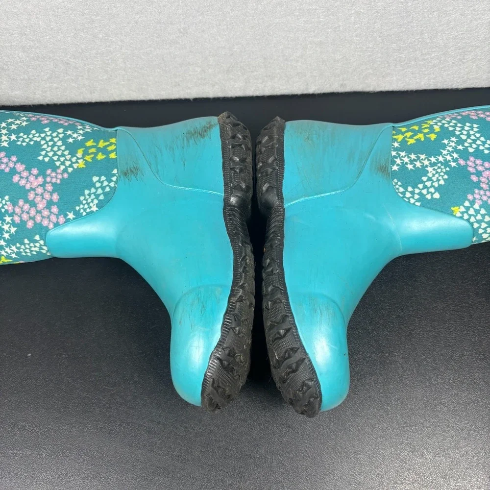 Bogs York Star Heart Waterproof Boots Teal Blue Youth Size 1 Kids Snow Rain